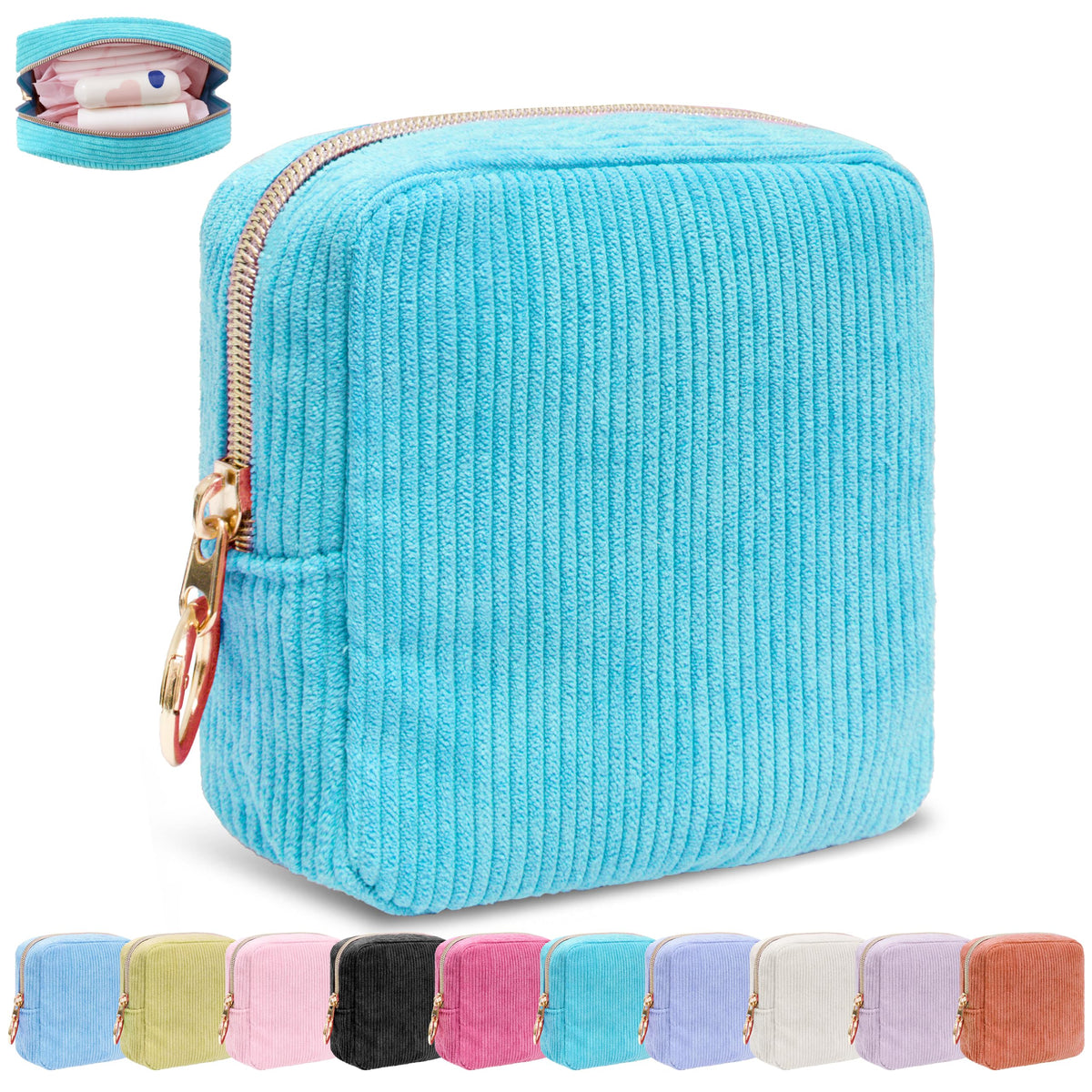 Period Bag for Women, Corduroy Tampon Holder for Purse, Pink