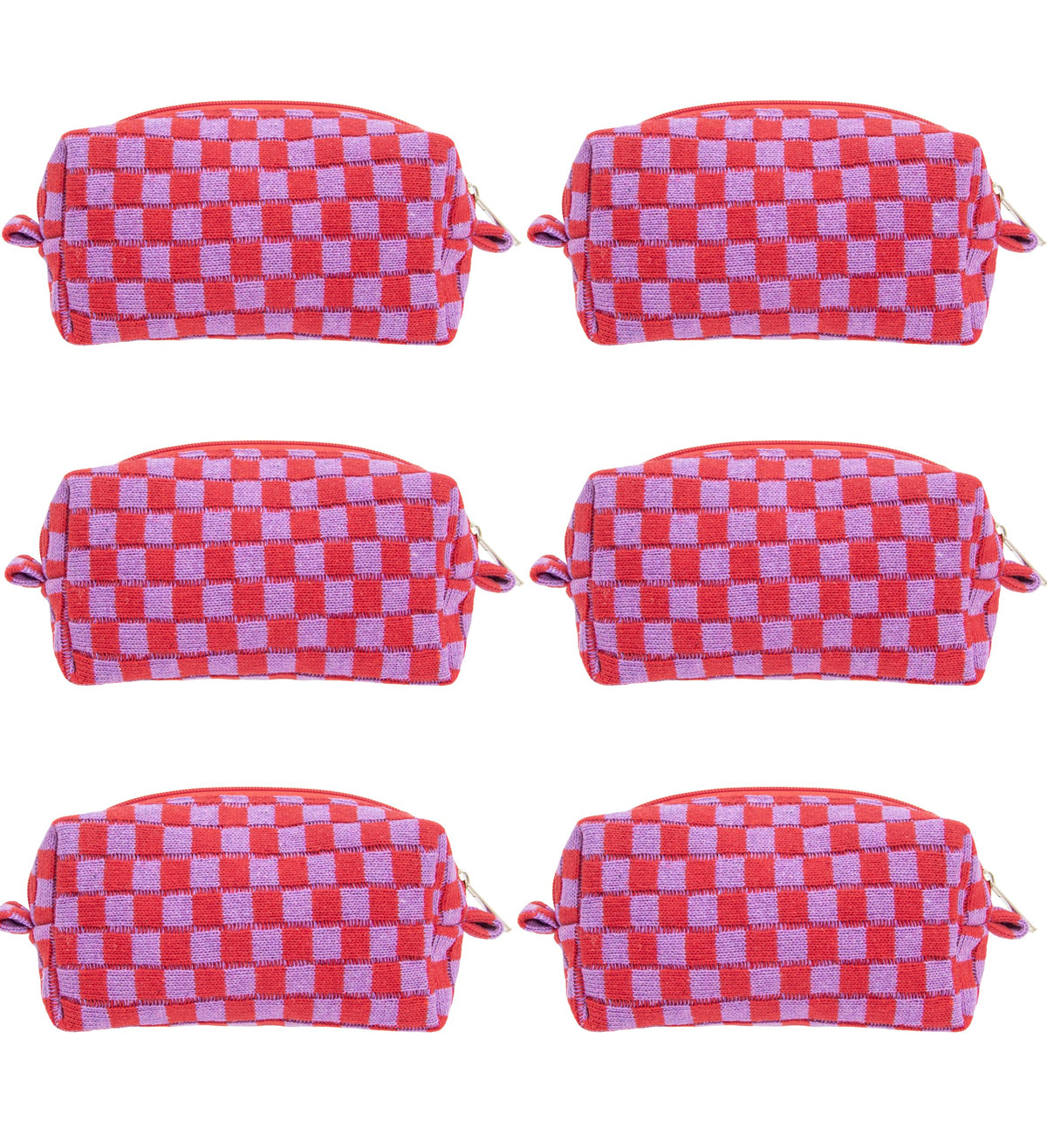 PAZIMIIK Checkered Makeup Bag for Purse Portable Zipper Make Up Pouch Small Cosmetic Case for Travel Accessories (Hotpink)