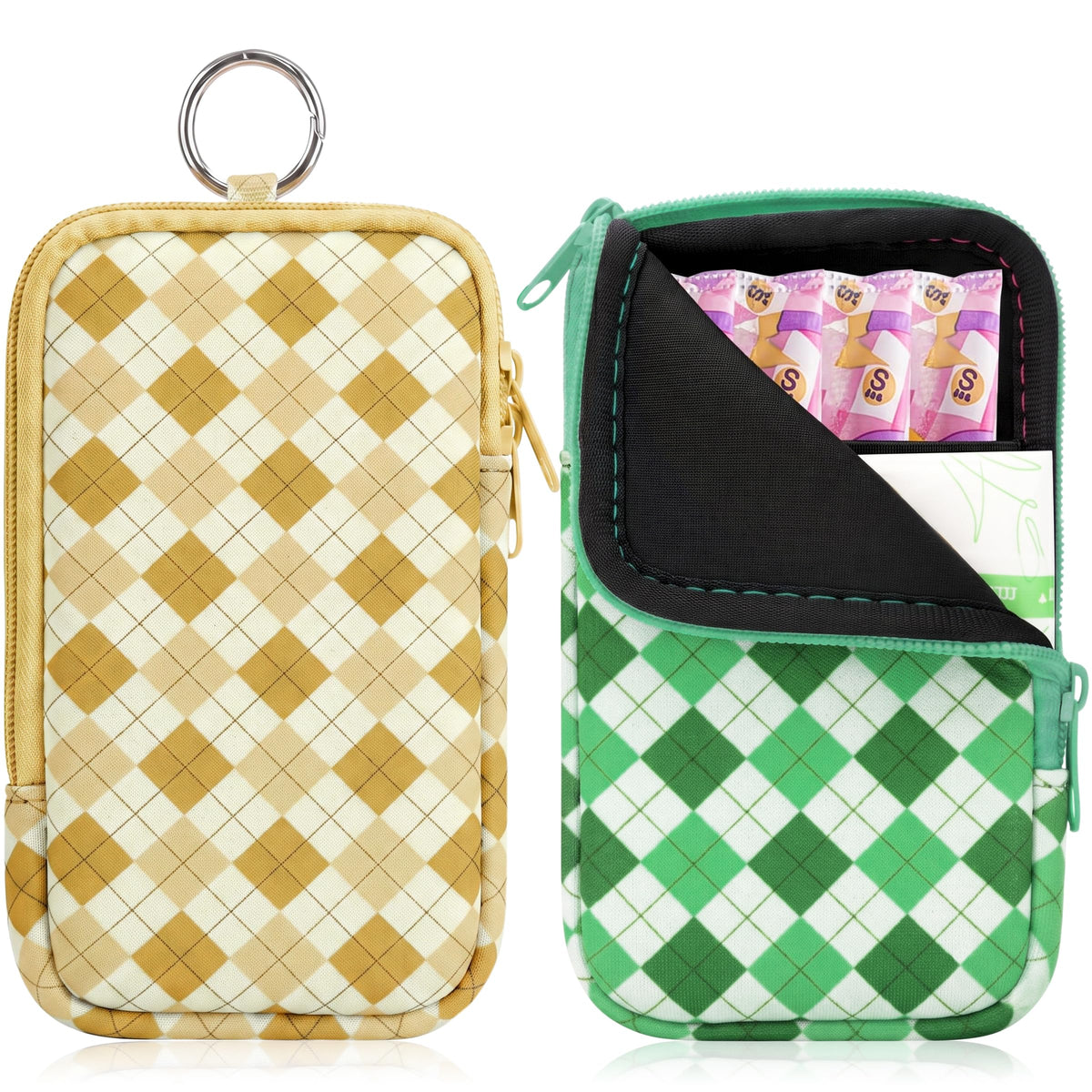 KJQJLY 2 Pack Portable Tampon Organizer Bag Tampon Holder & Storage Case with Zipper for Travel, Discreet Period Bag for Purse, Waterproof Feminine Products Pouch for Women (Checkered)
