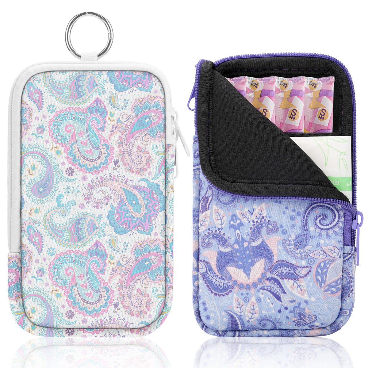 KJQJLY 2 Pack Portable Tampon Organizer Bag Tampon Holder & Storage Case with Zipper for Travel, Discreet Period Bag for Purse, Waterproof Feminine Products Pouch for Women (Checkered)