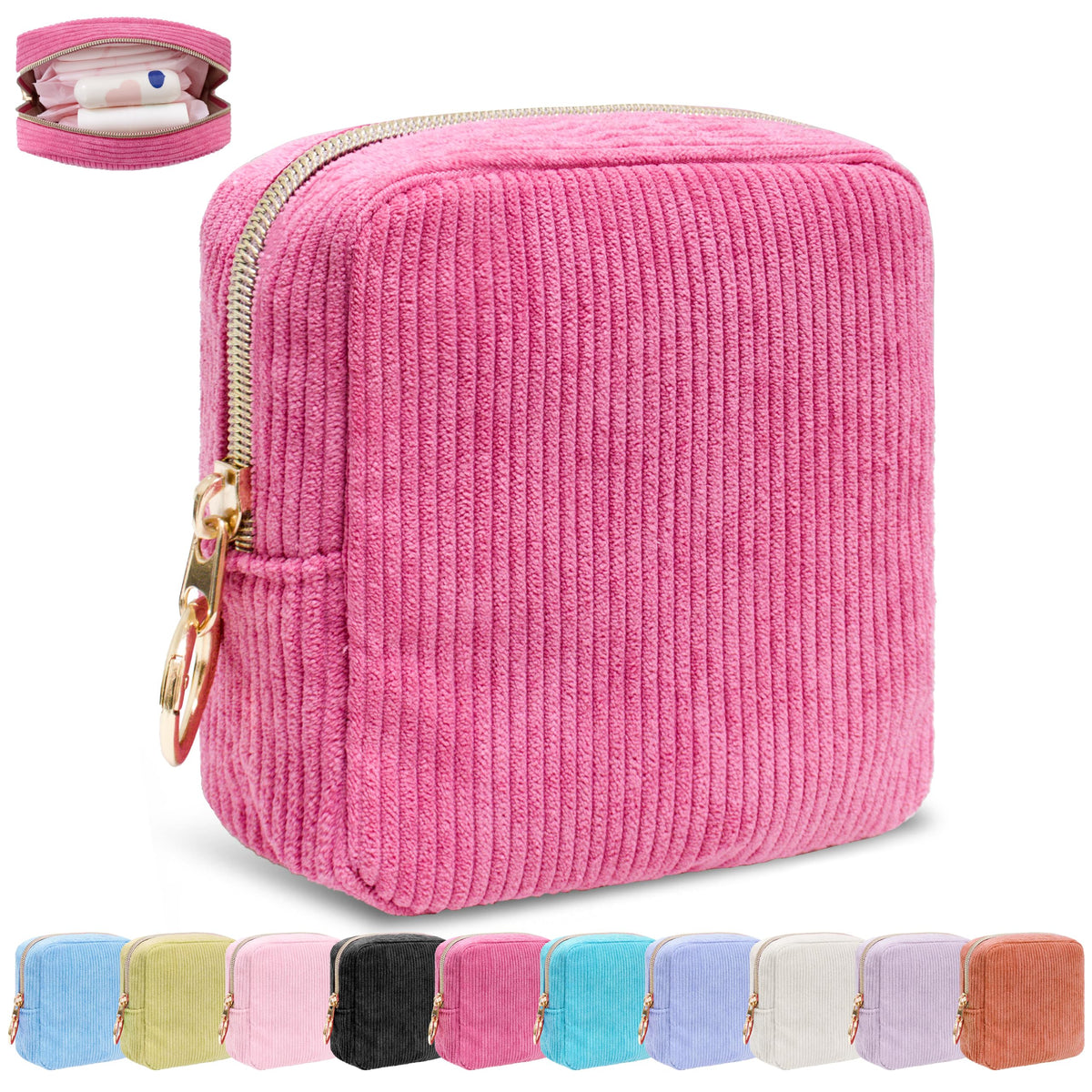Period Bag for Women, Corduroy Tampon Holder for Purse, Pink