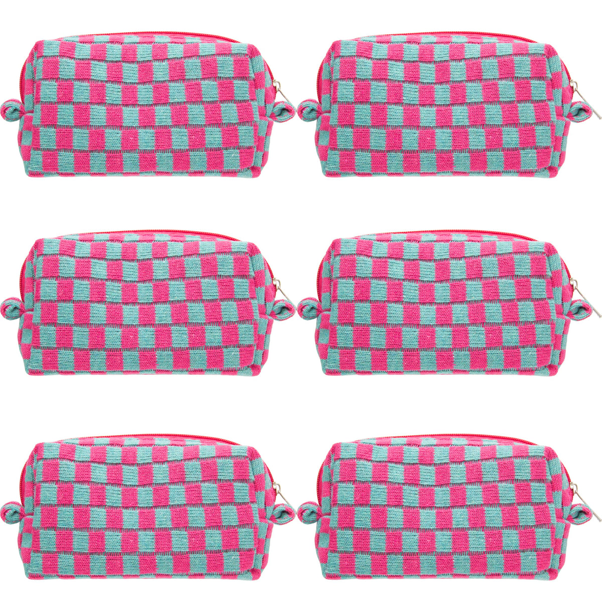 PAZIMIIK Checkered Makeup Bag for Purse Portable Zipper Make Up Pouch Small Cosmetic Case for Travel Accessories (Hotpink)
