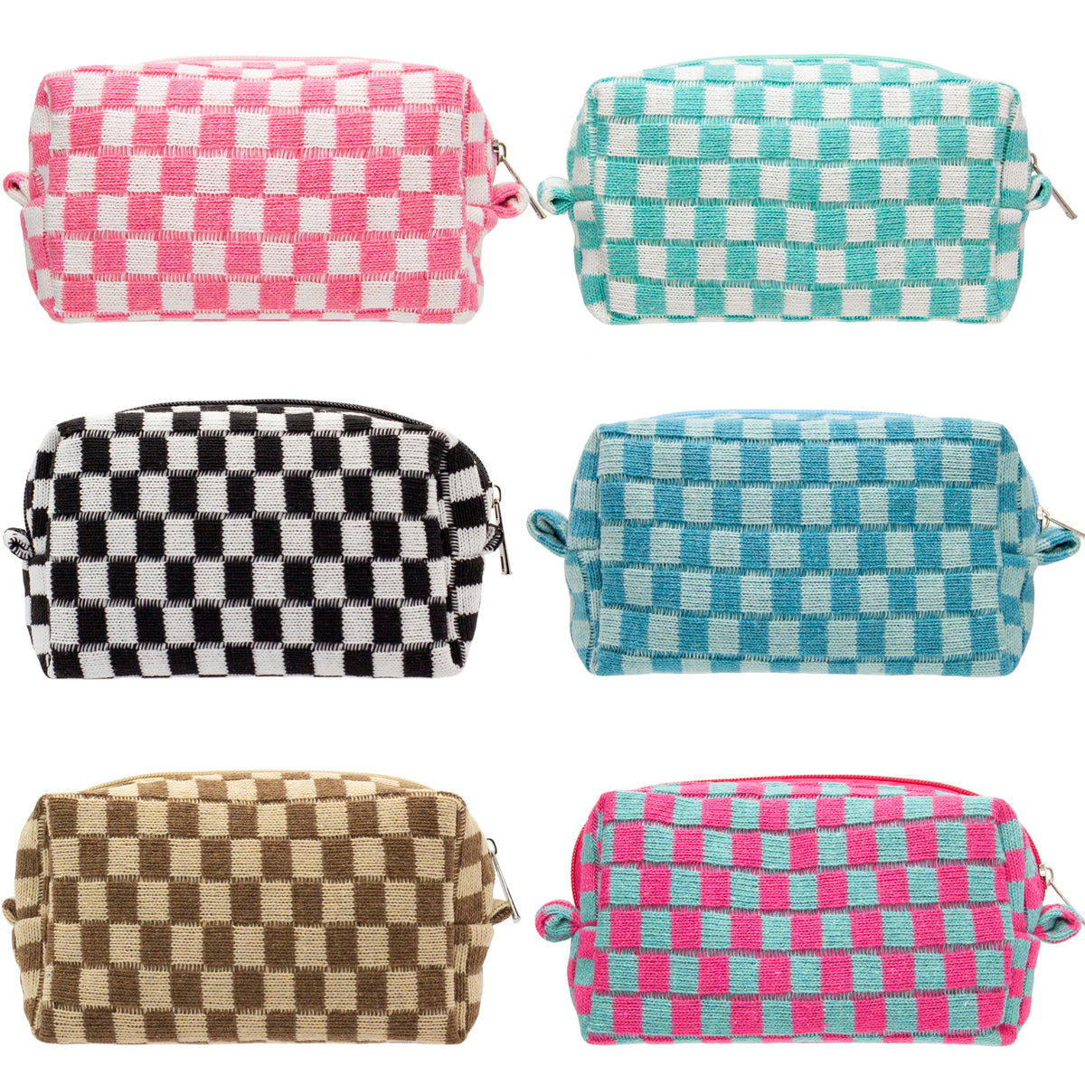 PAZIMIIK Checkered Makeup Bag for Purse Portable Zipper Make Up Pouch Small Cosmetic Case for Travel Accessories (Hotpink)