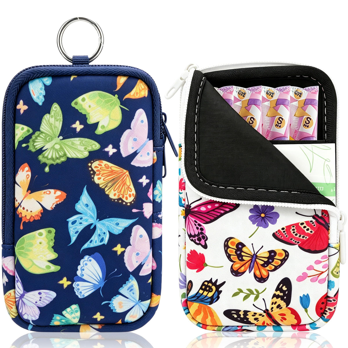 KJQJLY 2 Pack Portable Tampon Organizer Bag Tampon Holder & Storage Case with Zipper for Travel, Discreet Period Bag for Purse, Waterproof Feminine Products Pouch for Women (Checkered)