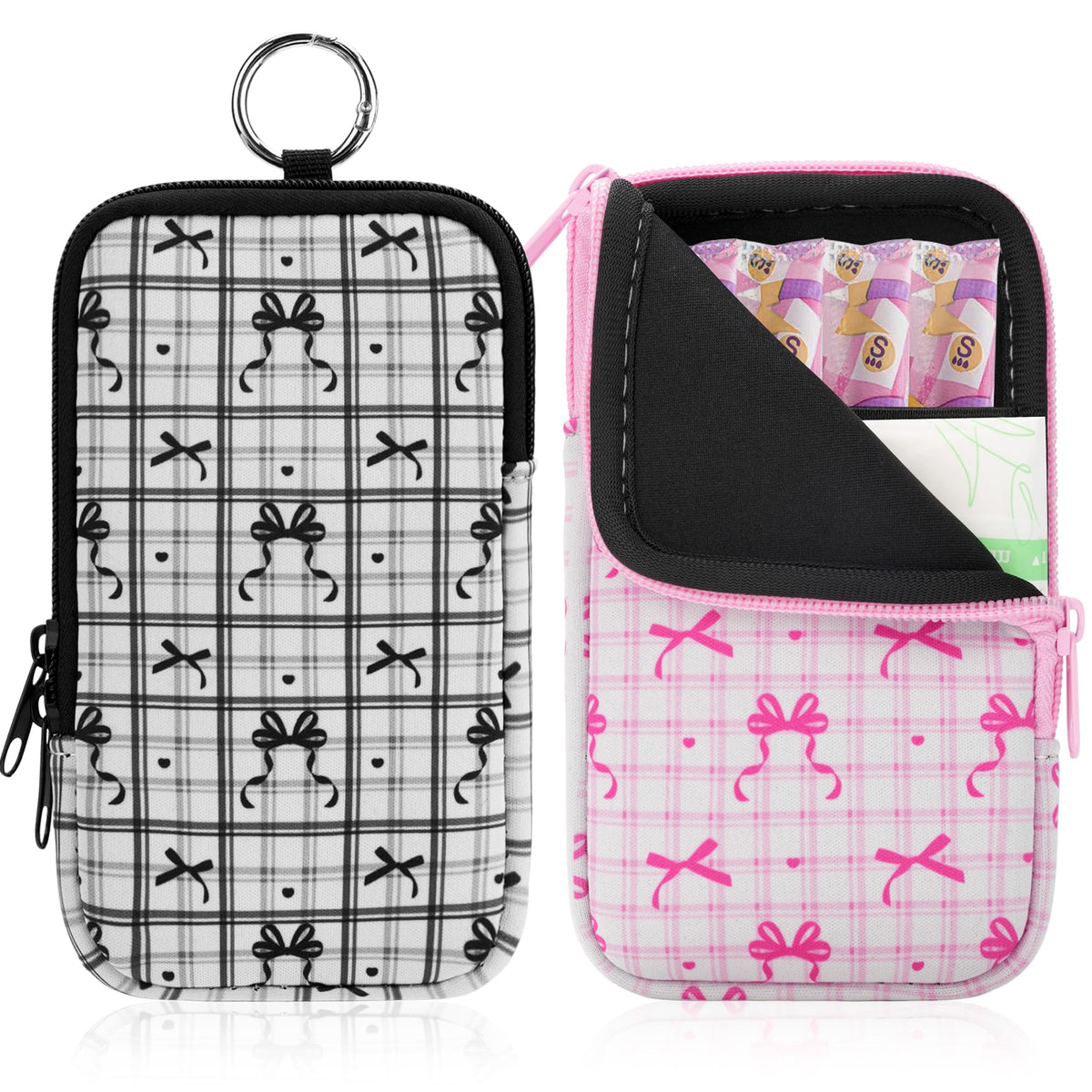 KJQJLY 2 Pack Portable Tampon Organizer Bag Tampon Holder & Storage Case with Zipper for Travel, Discreet Period Bag for Purse, Waterproof Feminine Products Pouch for Women (Checkered)