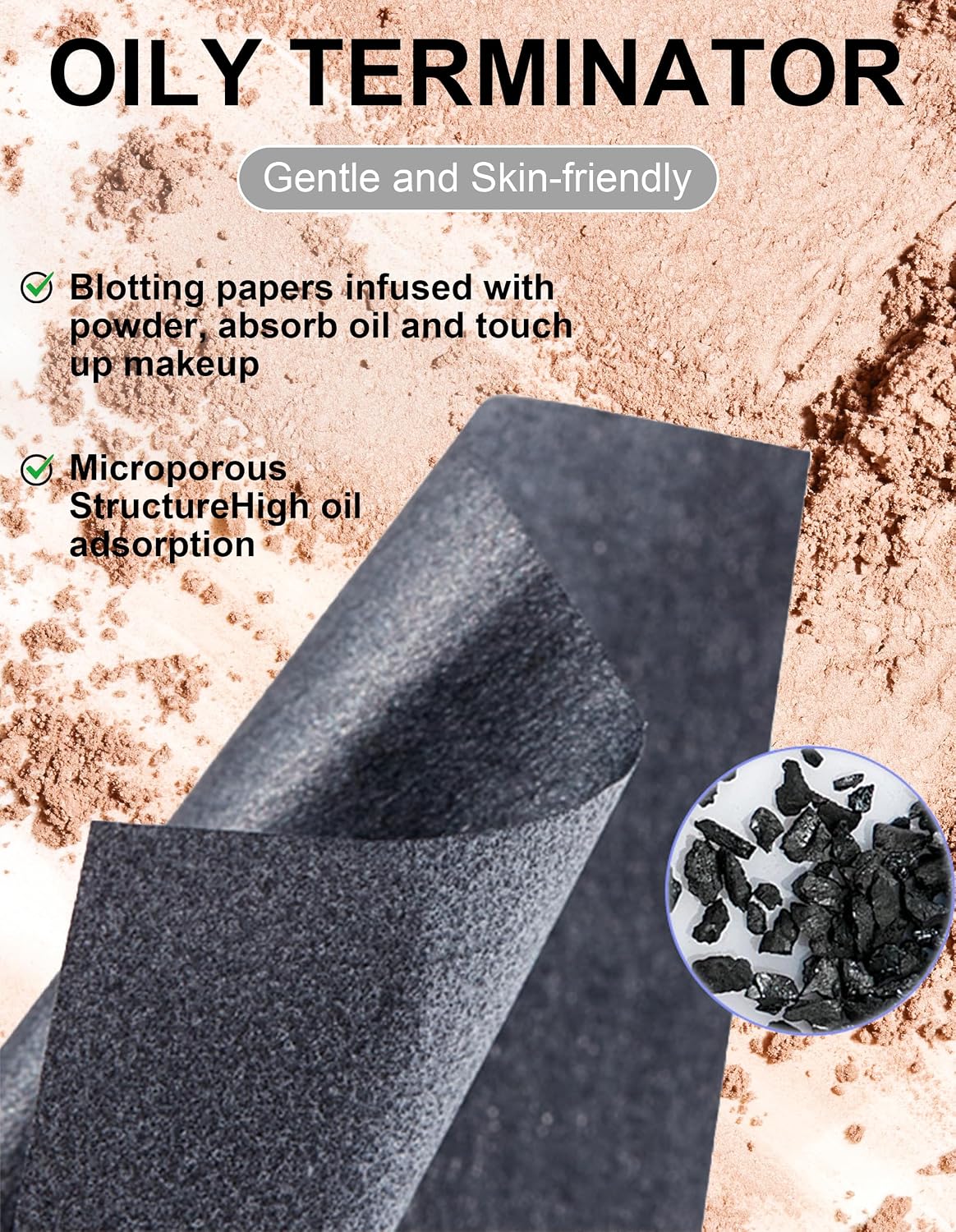 100 Sheets Makeup Oil Blotting Paper with Powder