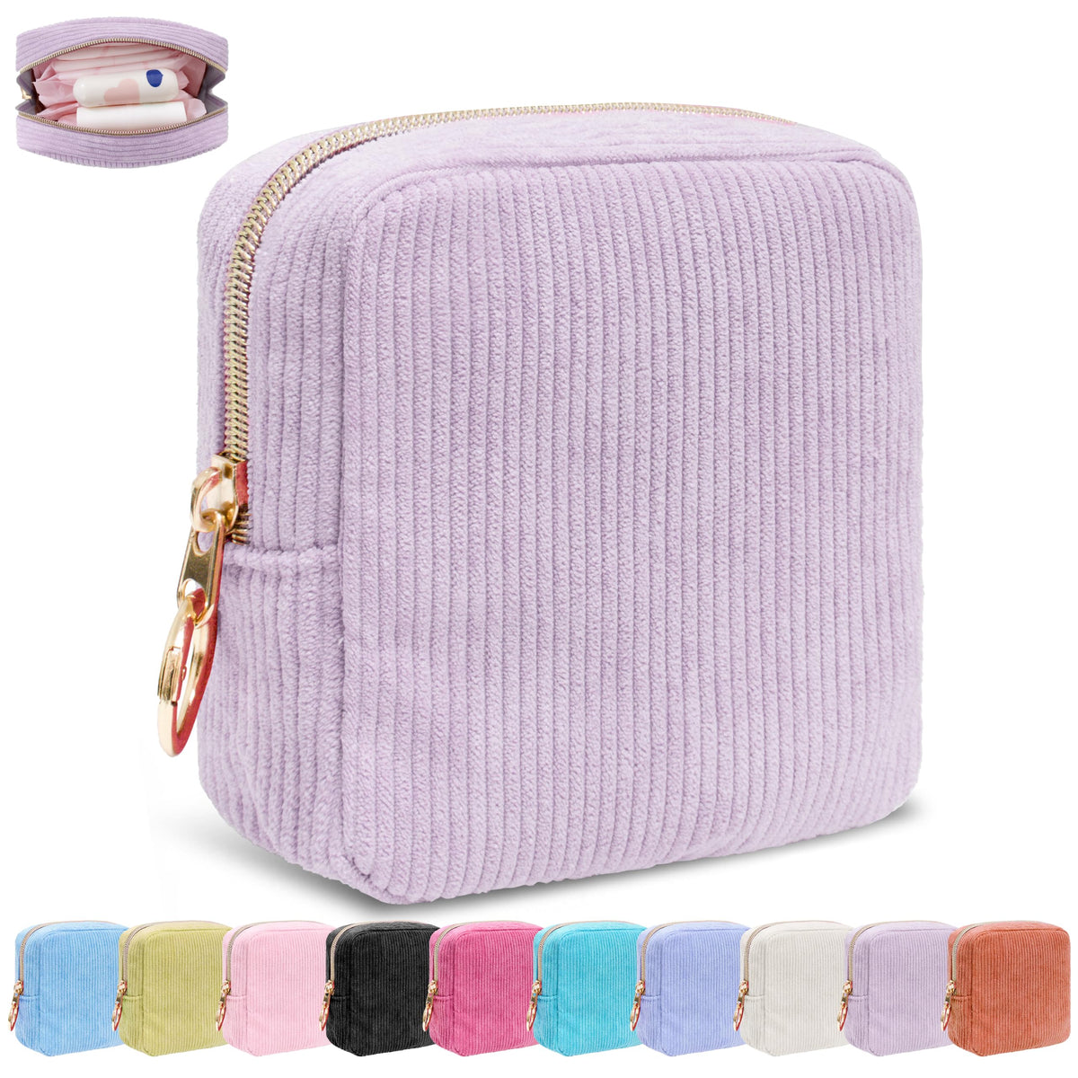 Period Bag for Women, Corduroy Tampon Holder for Purse, Pink
