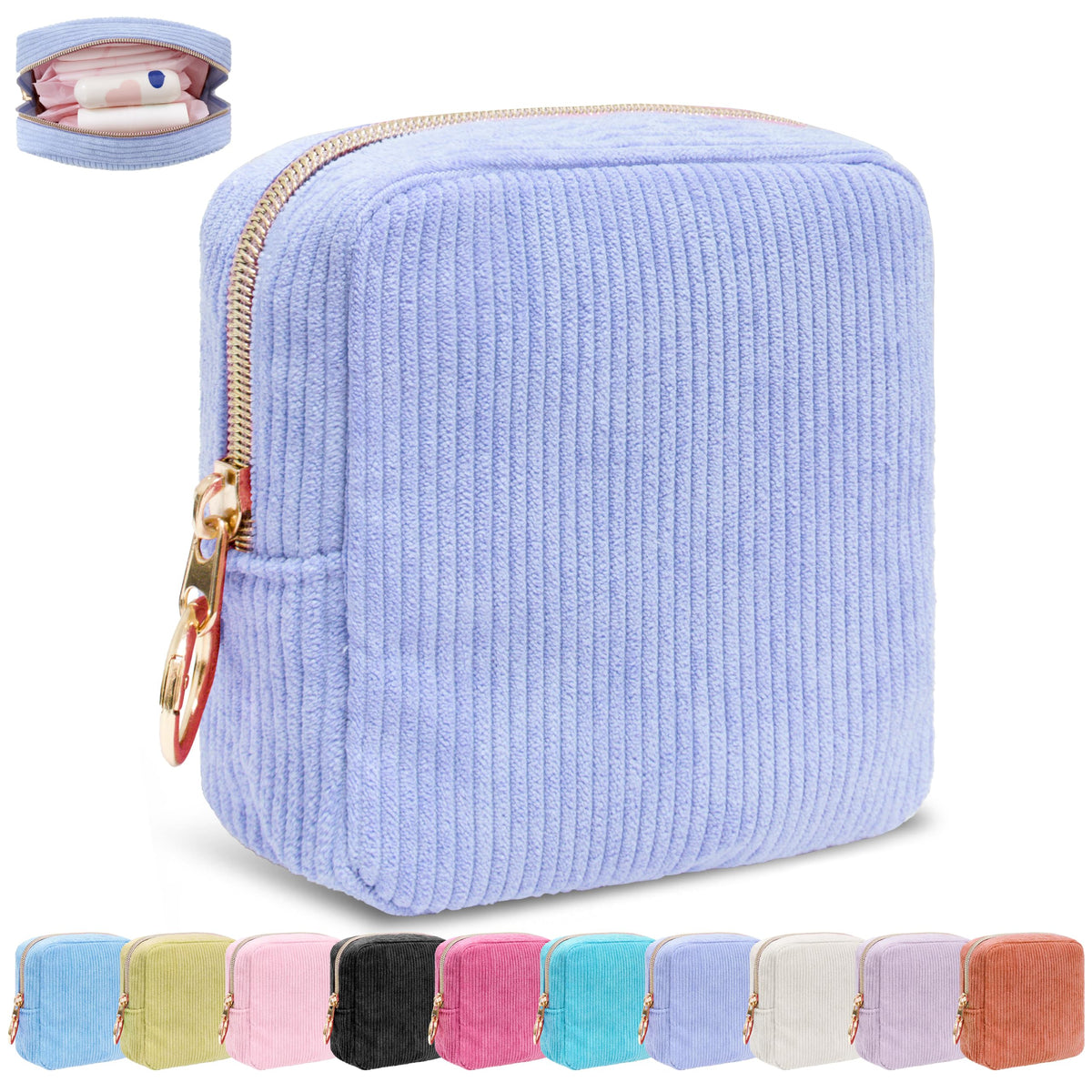Period Bag for Women, Corduroy Tampon Holder for Purse, Pink