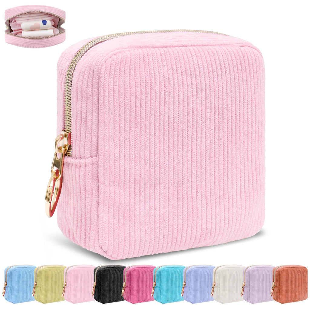 Period Bag for Women, Corduroy Tampon Holder for Purse, Pink