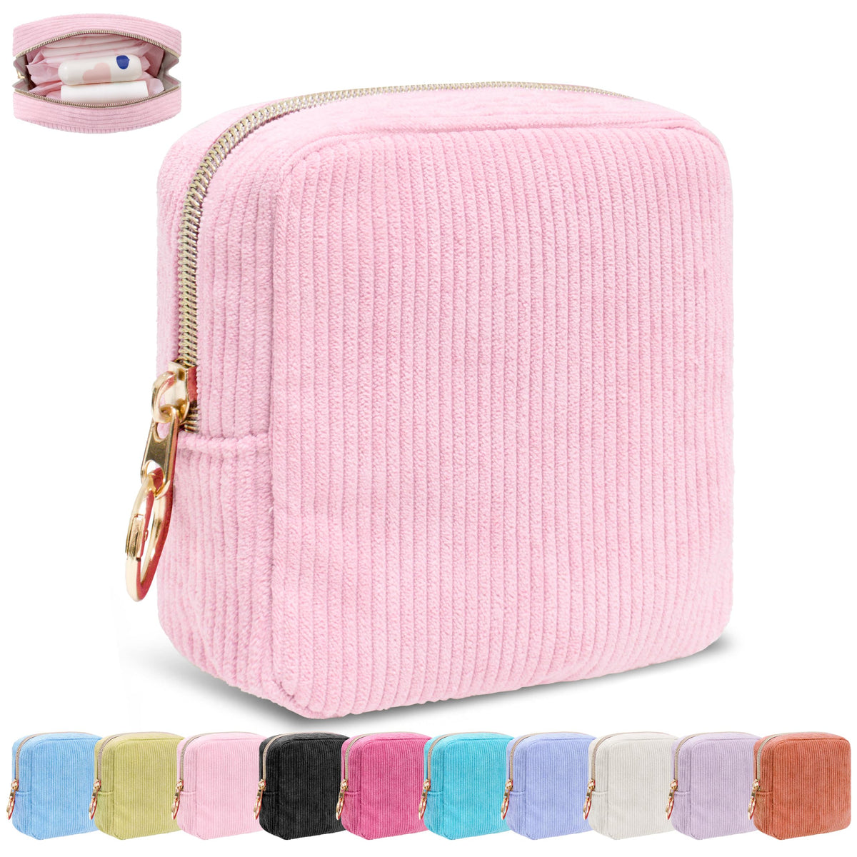Period Bag for Women, Corduroy Tampon Holder for Purse, Pink