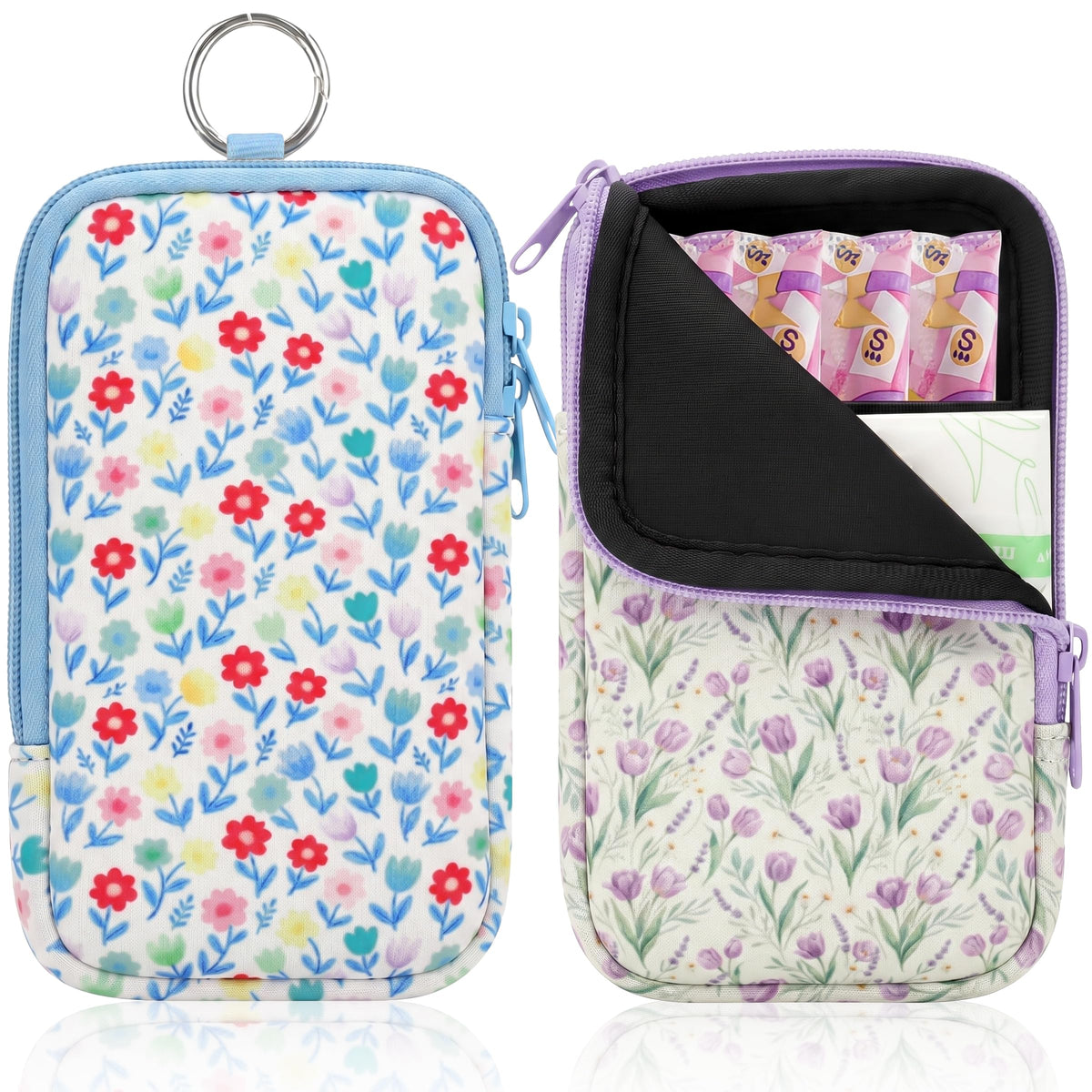 KJQJLY 2 Pack Portable Tampon Organizer Bag Tampon Holder & Storage Case with Zipper for Travel, Discreet Period Bag for Purse, Waterproof Feminine Products Pouch for Women (Checkered)
