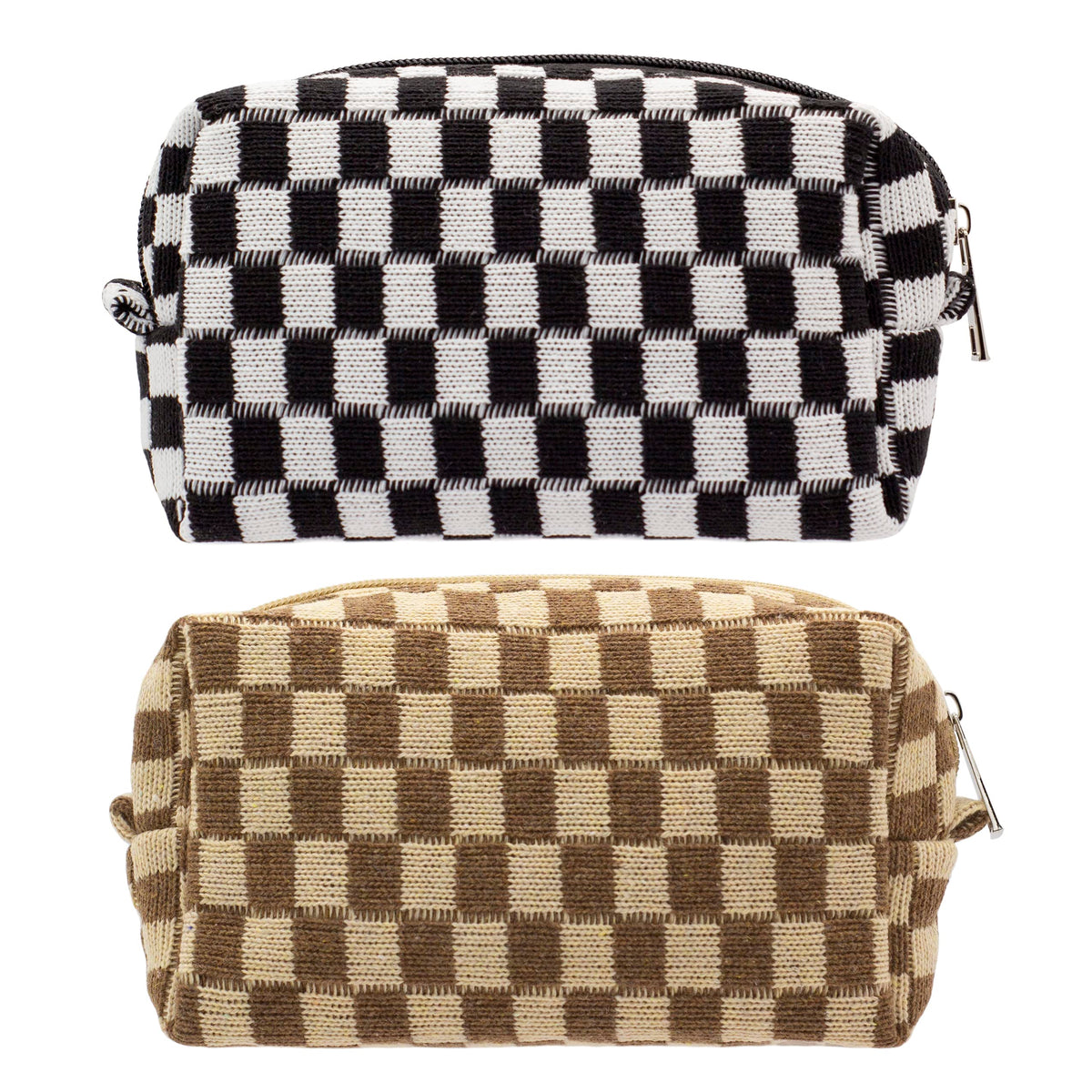 PAZIMIIK Checkered Makeup Bag for Purse Portable Zipper Make Up Pouch Small Cosmetic Case for Travel Accessories (Hotpink)