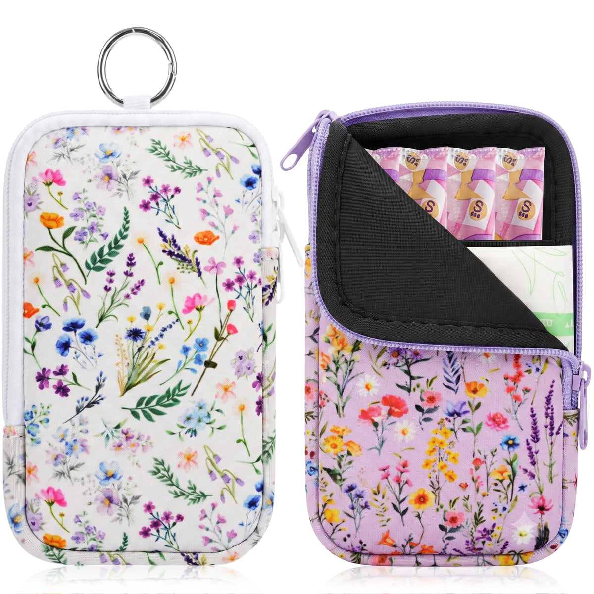 KJQJLY 2 Pack Portable Tampon Organizer Bag Tampon Holder & Storage Case with Zipper for Travel, Discreet Period Bag for Purse, Waterproof Feminine Products Pouch for Women (Checkered)