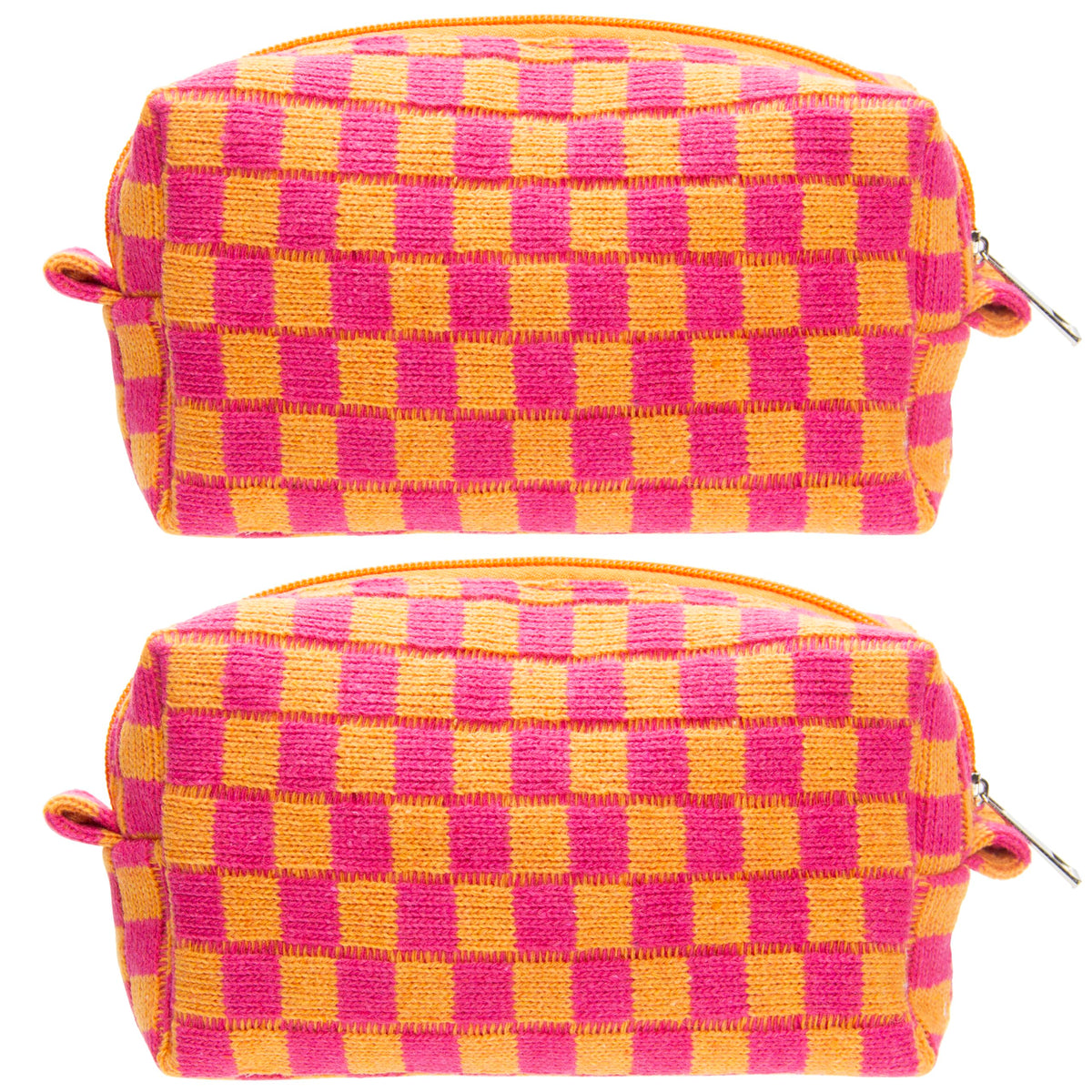 PAZIMIIK Checkered Makeup Bag for Purse Portable Zipper Make Up Pouch Small Cosmetic Case for Travel Accessories (Hotpink)
