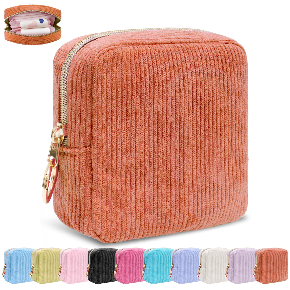 Period Bag for Women, Corduroy Tampon Holder for Purse, Pink