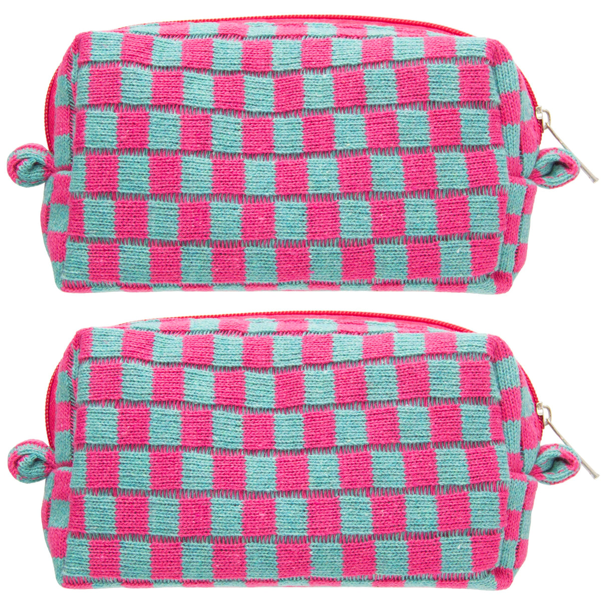 PAZIMIIK Checkered Makeup Bag for Purse Portable Zipper Make Up Pouch Small Cosmetic Case for Travel Accessories (Hotpink)