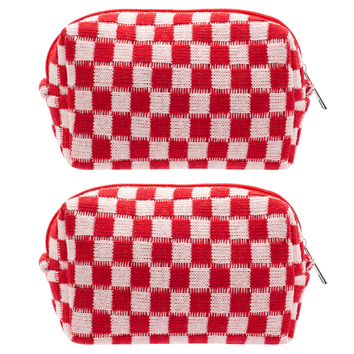 PAZIMIIK Checkered Makeup Bag for Purse Portable Zipper Make Up Pouch Small Cosmetic Case for Travel Accessories (Hotpink)