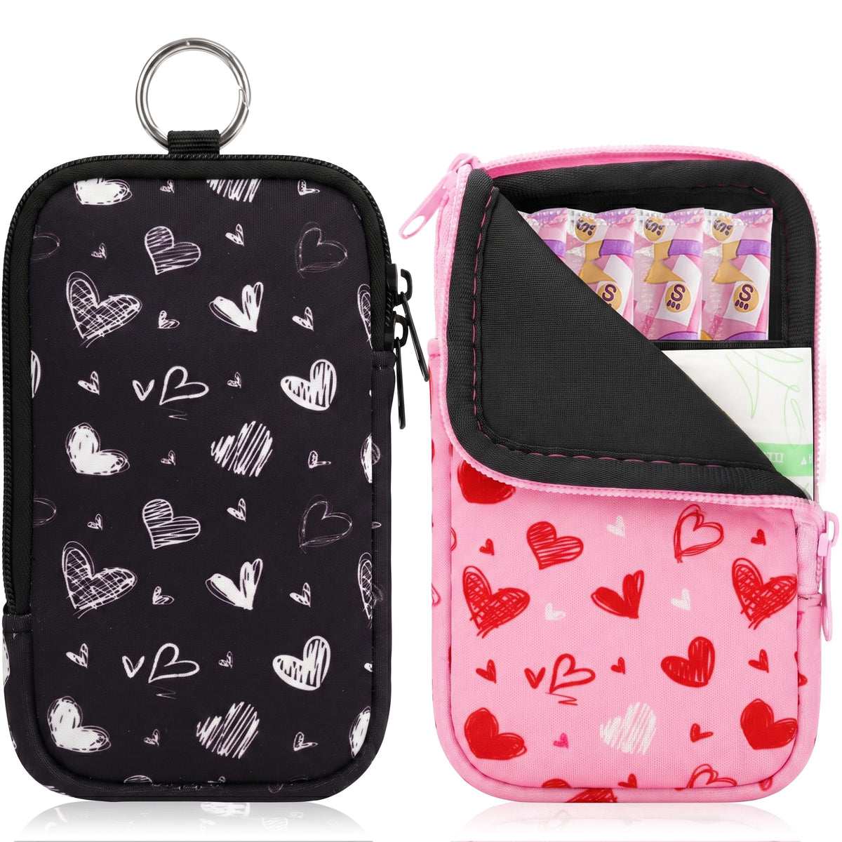 KJQJLY 2 Pack Portable Tampon Organizer Bag Tampon Holder & Storage Case with Zipper for Travel, Discreet Period Bag for Purse, Waterproof Feminine Products Pouch for Women (Checkered)