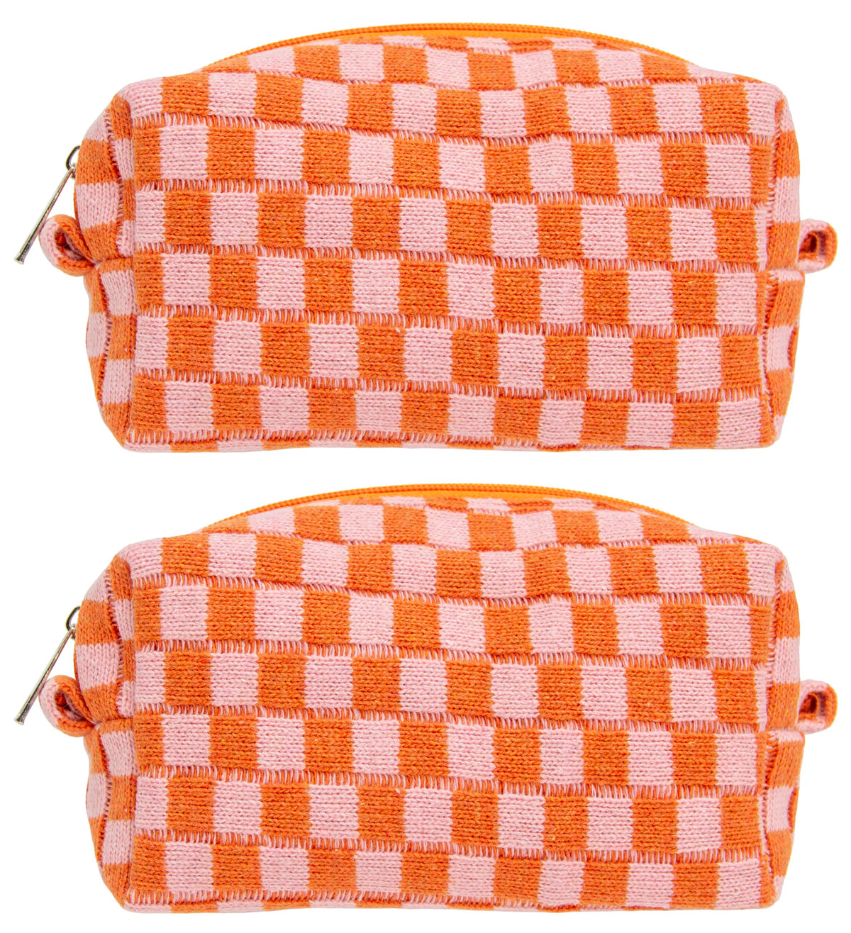 PAZIMIIK Checkered Makeup Bag for Purse Portable Zipper Make Up Pouch Small Cosmetic Case for Travel Accessories (Hotpink)