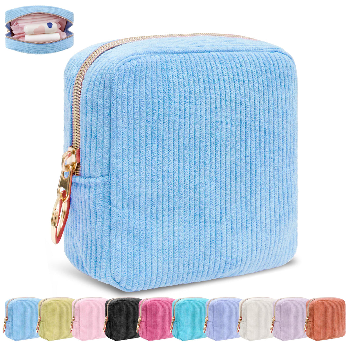 Period Bag for Women, Corduroy Tampon Holder for Purse, Pink