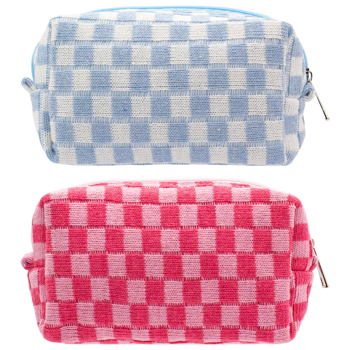 PAZIMIIK Checkered Makeup Bag for Purse Portable Zipper Make Up Pouch Small Cosmetic Case for Travel Accessories (Hotpink)