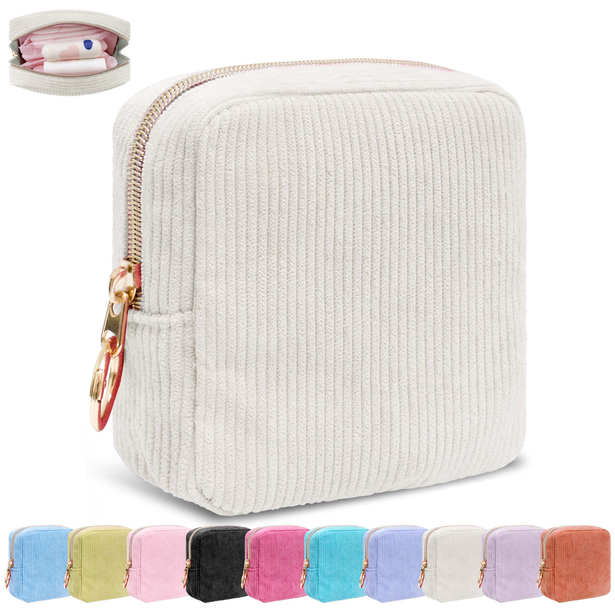 Period Bag for Women, Corduroy Tampon Holder for Purse, Pink
