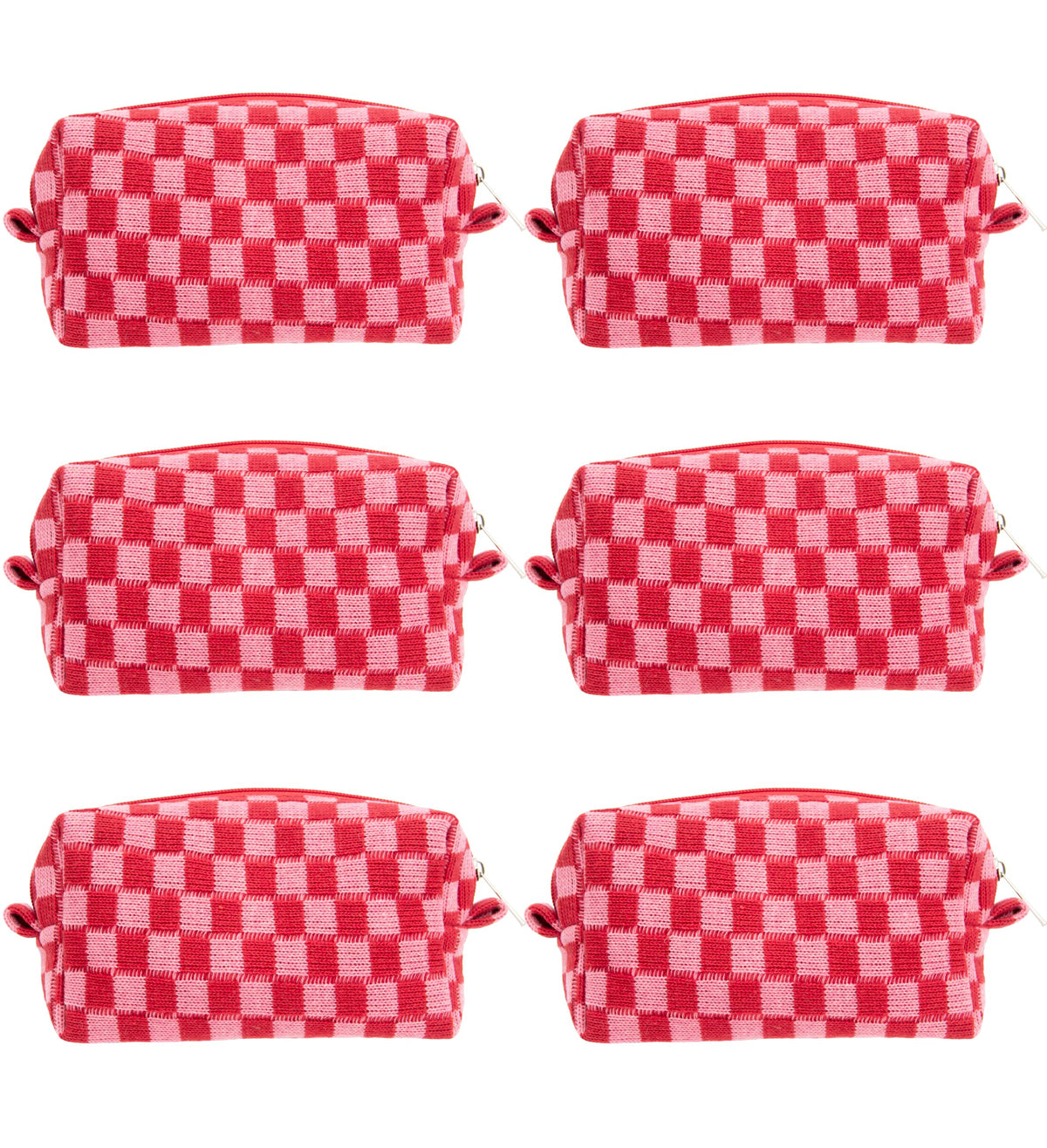 PAZIMIIK Checkered Makeup Bag for Purse Portable Zipper Make Up Pouch Small Cosmetic Case for Travel Accessories (Hotpink)