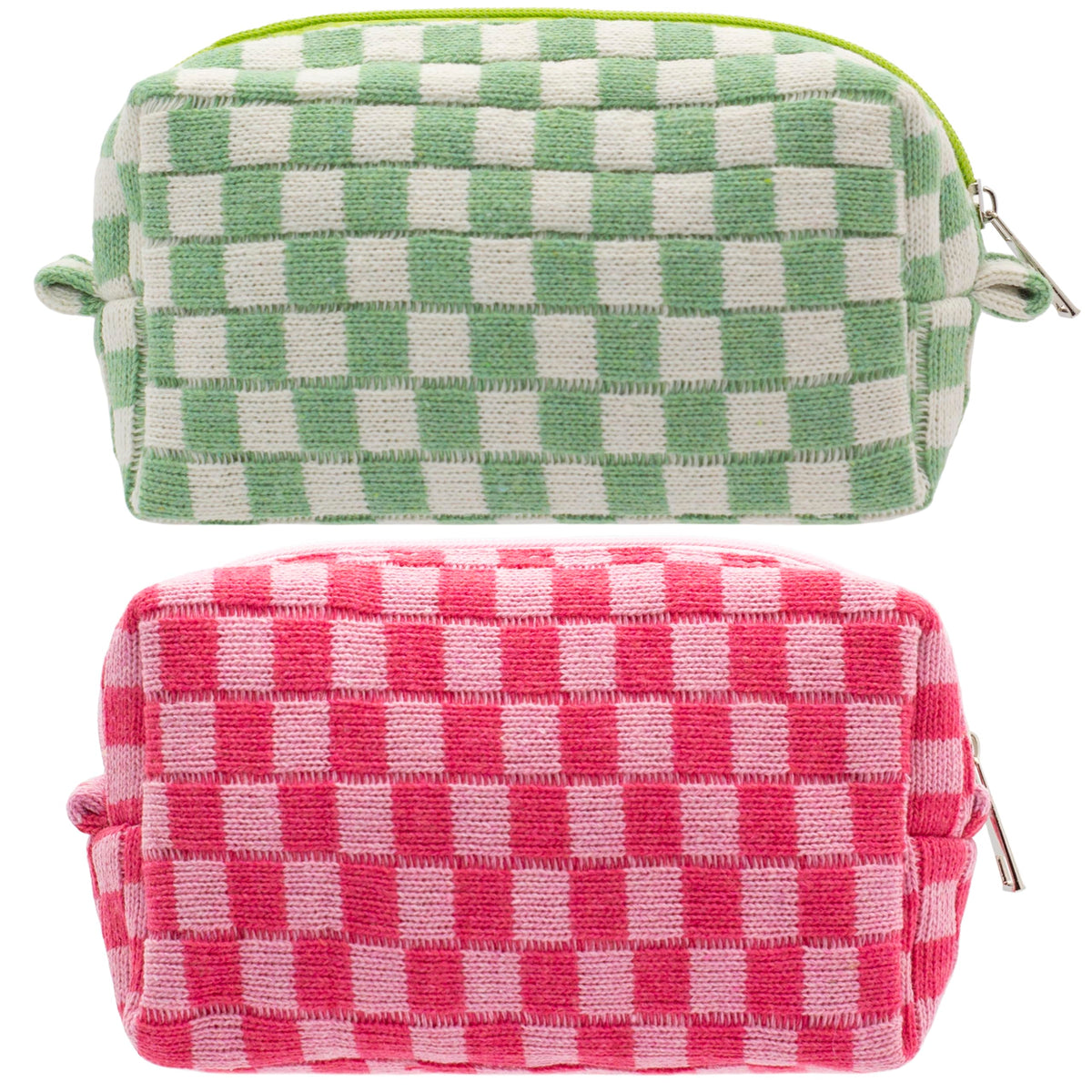 PAZIMIIK Checkered Makeup Bag for Purse Portable Zipper Make Up Pouch Small Cosmetic Case for Travel Accessories (Hotpink)