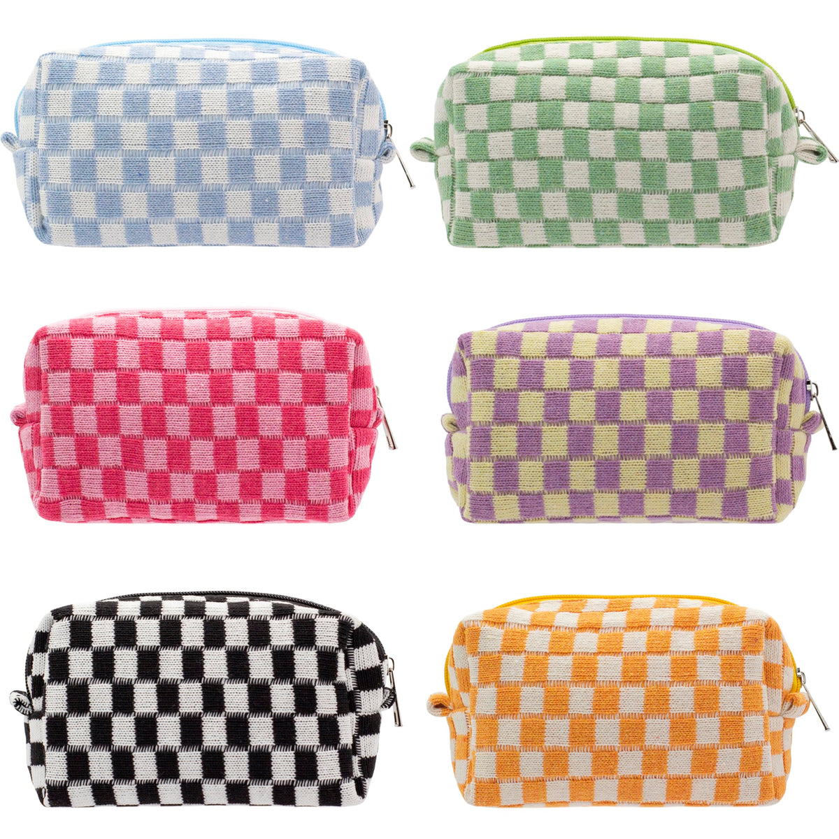 PAZIMIIK Checkered Makeup Bag for Purse Portable Zipper Make Up Pouch Small Cosmetic Case for Travel Accessories (Hotpink)