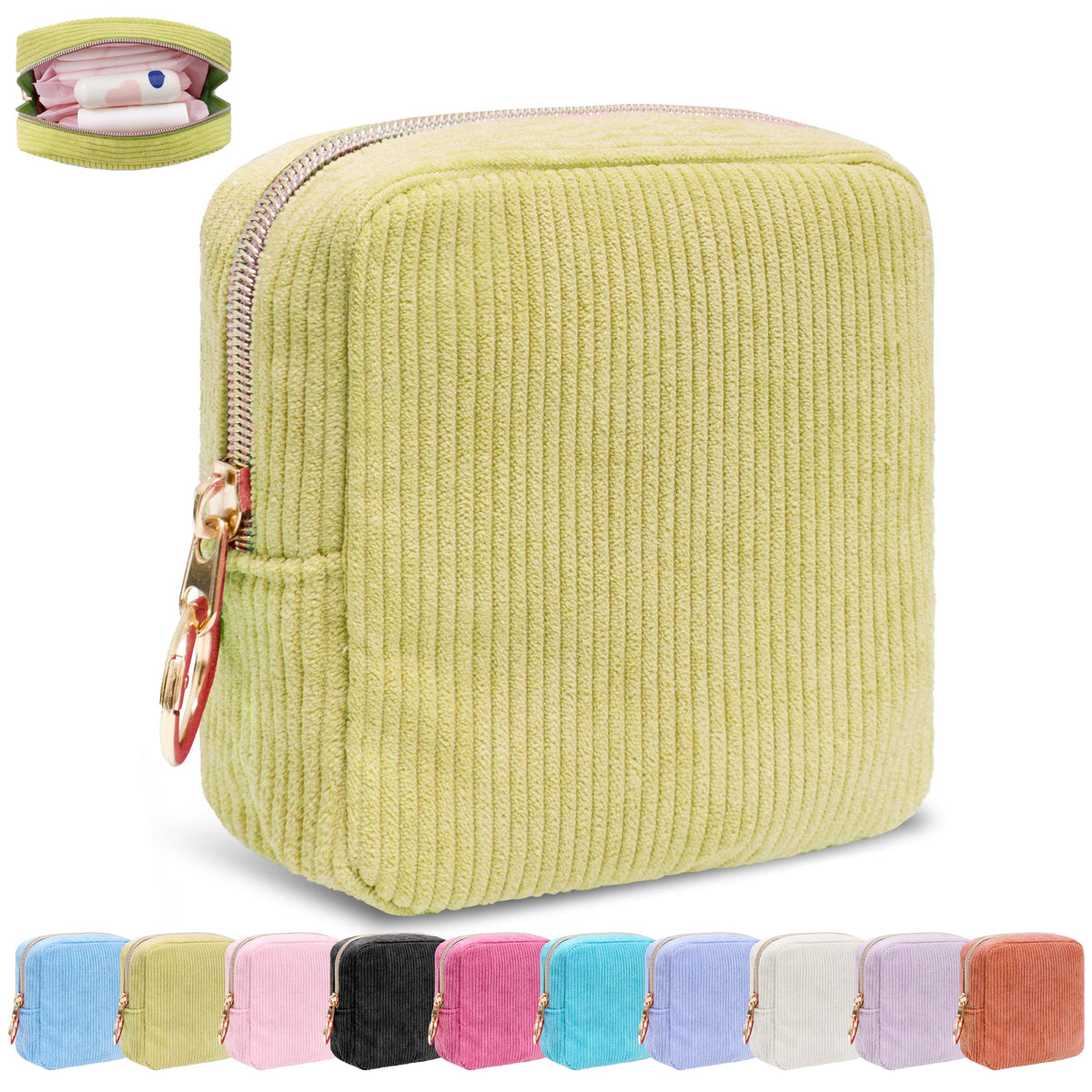 Period Bag for Women, Corduroy Tampon Holder for Purse, Pink